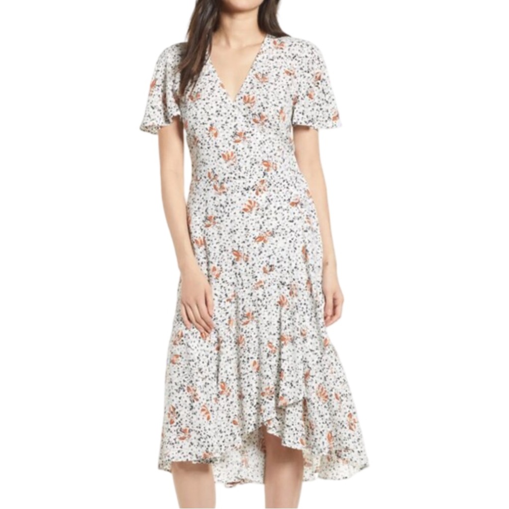 Chelsea 28 Ivory Ditsy Daisy Floral Midi Wrap Dress Cottagecore Romantic NWT